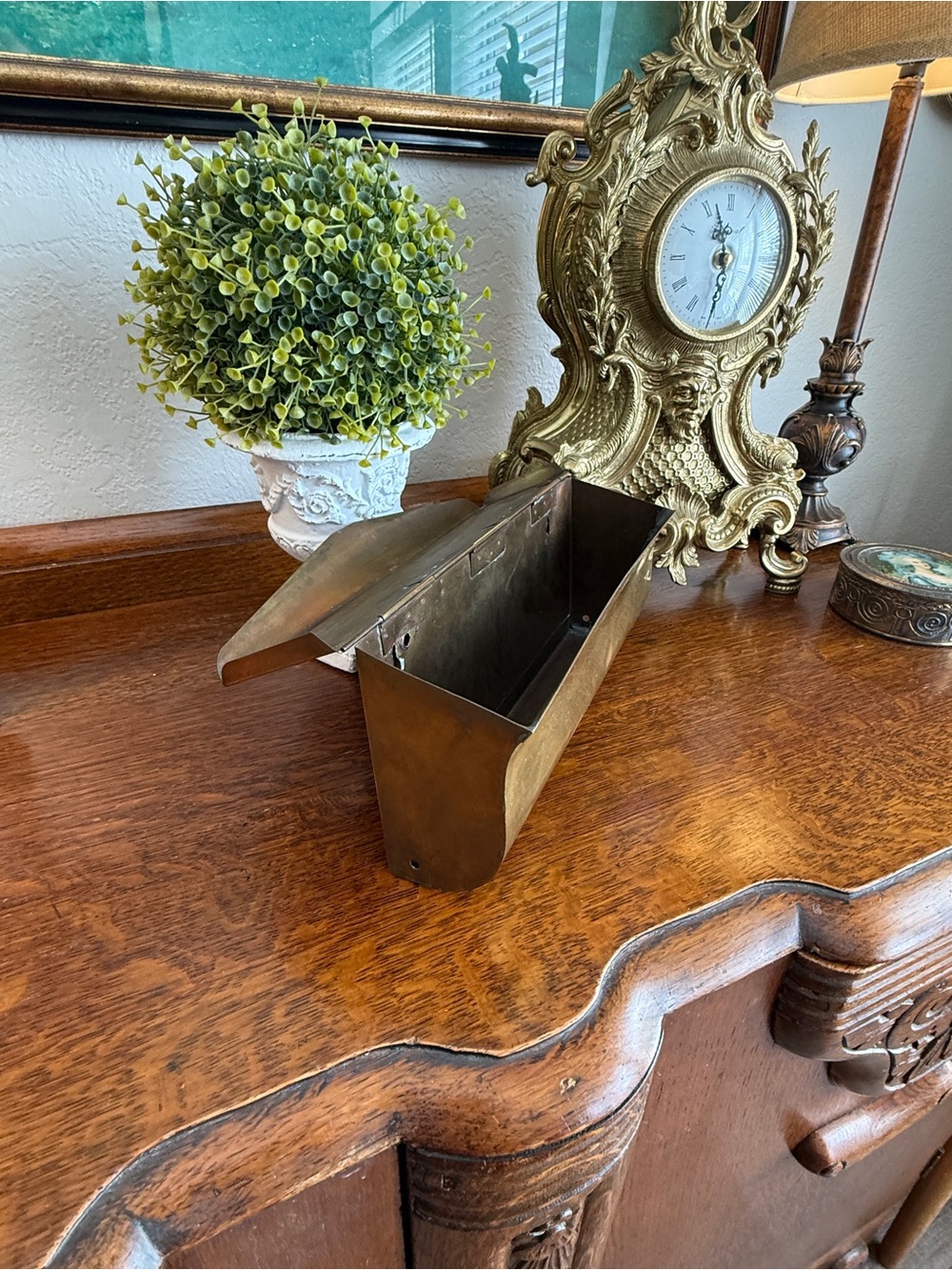 Vintage Brass Envelope Mailbox w/ Lion Head Detail - Picture 11 of 16